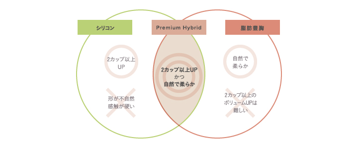 ハイブリッド豊胸はシリコンバッグ豊胸と脂肪豊胸のメリットを掛け合わせ、デメリットをカバーした豊胸術